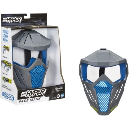 Nerf Máscara facial Hyper - Diseño transpirable, correa ajustable para la cabeza - Color azul del equipo - Preparación para las 