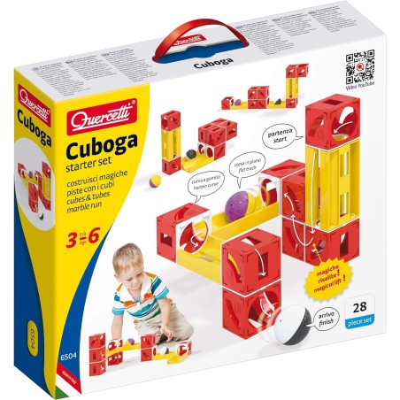 Cuboga Básico-Circuito de canicas con Cubos, Juego de construcción Quercetti edad +3 años Juego de construcción con cubos que se