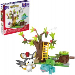 Mega Pokémon Emolga y Bulbasaur en el Bosque Encantador 188 Bloques de construcción y 2 Personajes, Juguete +7 años Mattel HTH69