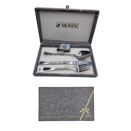 Juego de cubiertos Monix estuche con cuchara, tenedor, cuchillo y servilletero acero inox