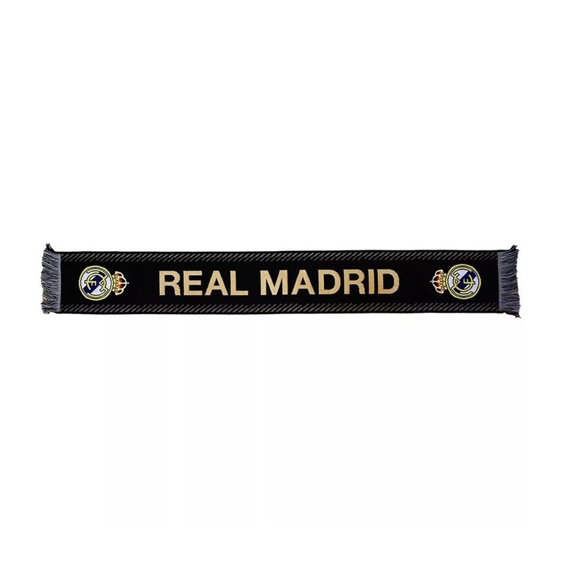 Bufanda Real Madrid 140x20cm producto oficial fondo negro letras doradas