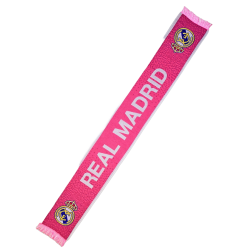 Bufanda Real Madrid 140x20 centímetros producto oficial fondo rosa escudos laterales