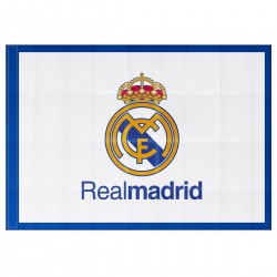 Real Madrid Bandera fondo blanco filos azules 150x100 centímetros producto oficial adaptada para poner palo