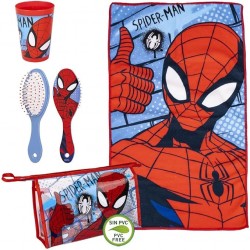 Neceser de Aseo de Spiderman 23x15x8cm contiene toallita, peine y vaso
