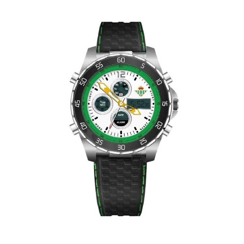 Reloj Real Betis Balompié caballero caja de acero plateada correa caucho negra analógico y digital Reloj Real Betis Balompié caballero caja de acero plateada correa caucho negra analógico y digital