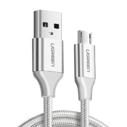 Ugreen cable USB 2.0 a micro USB 2A longitud 1,5 metro Nylon más aluminio color blanco