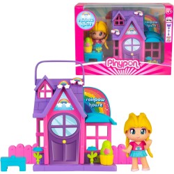 Pinypon - Casita del arcoíris, casita de juguete plegable con accesorios, decoraciones para jugar y una mini muñeca edad +4 años