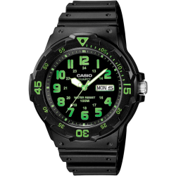 Reloj CASIO Collection MRW-200H-3BV Analógico para hombre correa caucho color negra con número verdes con calendario