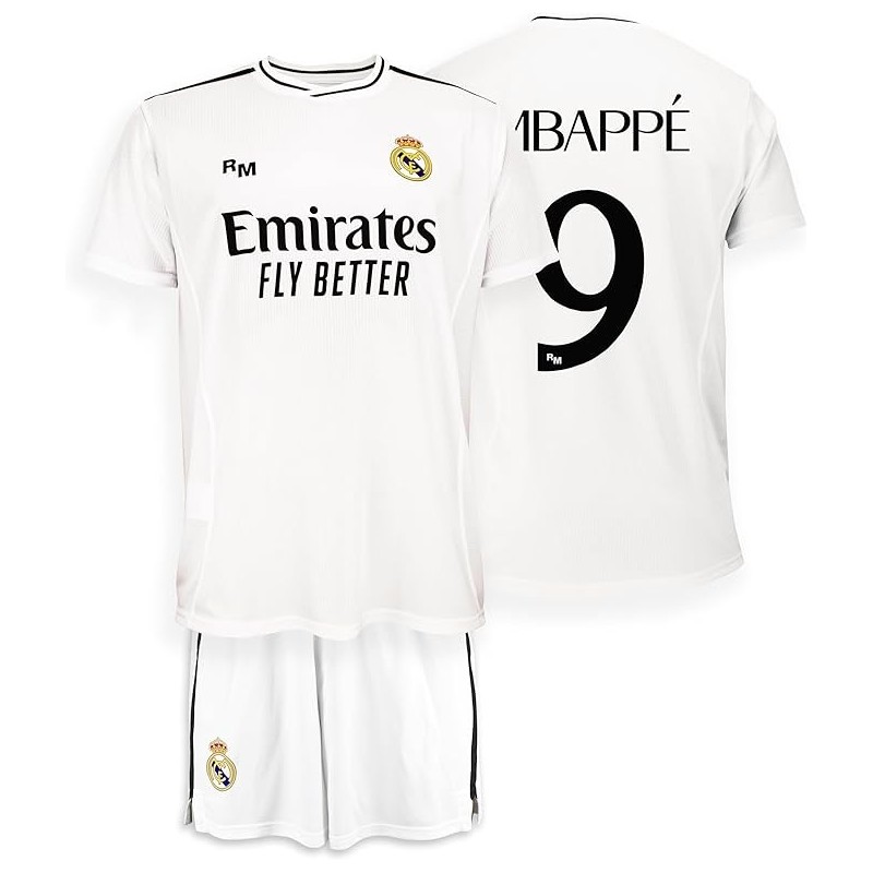 Real Madrid Conjunto Niño Camiseta y Pantalón - Mbappé 9 - primera Equipación de la Temporada 2024-2025 Réplica Oficial Real Madrid Conjunto Niño Camiseta y Pantalón - Mbappé 9 - primera Equipación de la Temporada 2024-2025 Réplica Oficial