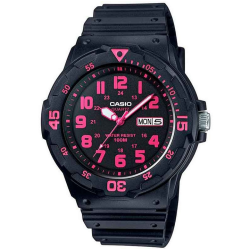 CASIO MRW-200H-4C Reloj de Pulsera Analógico para hombre correa cuacho negro con detalles rosas