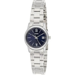 Reloj Casio LTP-V002D-2B señora esfera osucra con calendario correa acero plateada