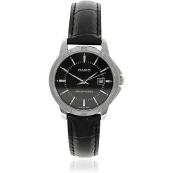 Reloj Casio LTP-V004L-1A para señora correa negra esfera negra con calendario caja plateada