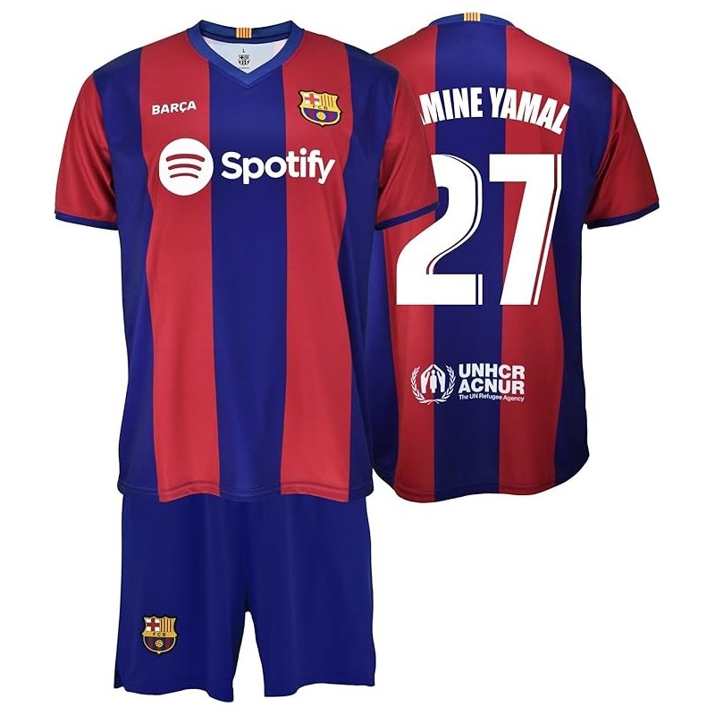 Conjunto Lamine Yamal Primera Equipación Infantil del Fútbol Club Barcelona réplica Producto Oficial camiseta pantalón