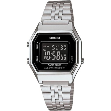 Reloj Casio LA680WA-1BDF digital para señora correa metálica plateada