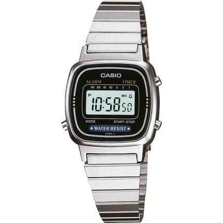 Reloj Casio Señora LA670WA-1EF digital correa acero plateada esfera negra