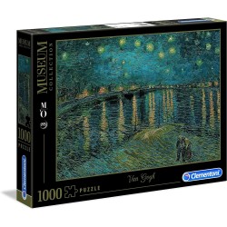 Clementoni - Puzzle 1000 piezas cuadro La Noche Estrellada Van Gogh, Rodano- Colección Museos