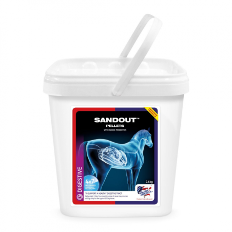 Sand Out Pellets Equine America 2.6 Kg mejorar el  tránsito intestinal de caballos que pastan en prados con mucha arena
