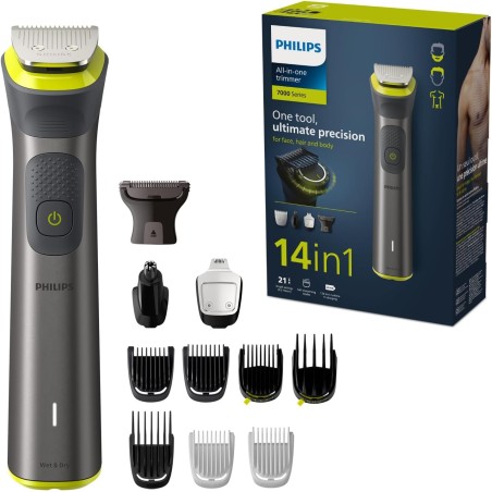 Philips Recortadora de Barba Serie 7000, Kit 14 en 1 Para Cara, Pelo, Orejas, Nariz y Cuerpo,120min de uso Recargable MG7930/15