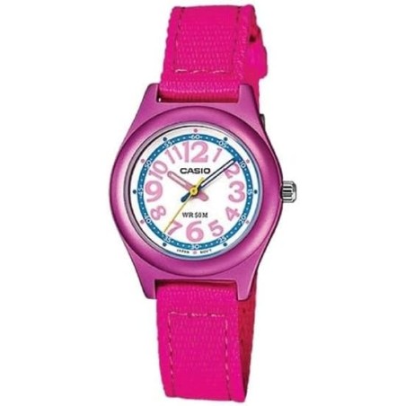 Reloj Casio juvenil LTR-19B-4B2 correa naylon color FLUOR rosa esfera blanca