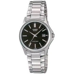 Reloj Casio señora LTP-1183A-1A correa metálica plateada esfera negra con calendario