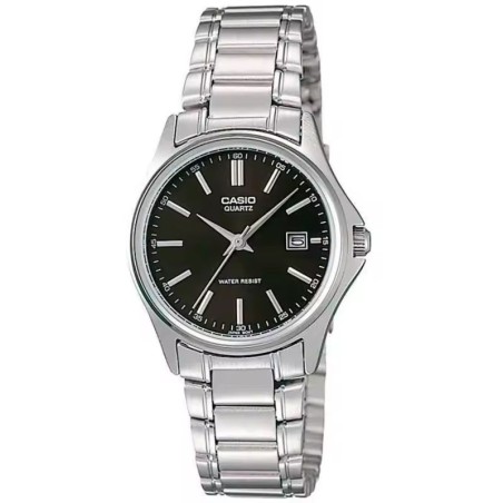 Reloj Casio señora LTP-1183A-1A correa metálica plateada esfera negra con calendario