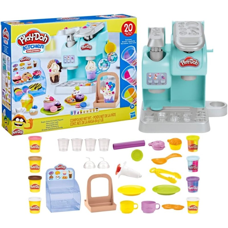 Play-Doh - Kitchen Creations - Súper Cafetería - Cafetera de Juguete con 20 Accesorios y 8 Botes Hasbro F5836 edad +3 años Play-Doh - Kitchen Creations - Súper Cafetería - Cafetera de Juguete con 20 Accesorios y 8 Botes Hasbro F5836 edad +3 años