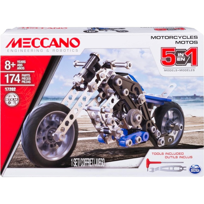 MECCANO - MOTO 5 MODELOS - Juego para construir con 174 Piezas Y 2 Herramientas - Juego De Construcción edad +8 años MECCANO - MOTO 5 MODELOS - Juego para construir con 174 Piezas Y 2 Herramientas - Juego De Construcción edad +8 años