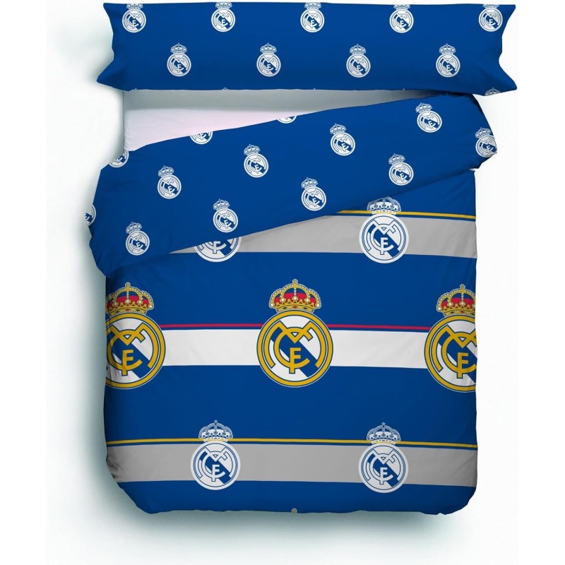 Real Madrid juego de funda nórdica y almohada para cama de 105cm producto oficial Real Madrid juego de funda nórdica y almohada para cama de 105cm producto oficial