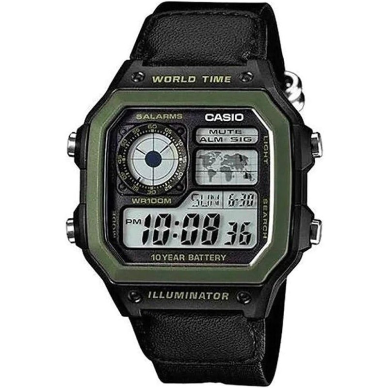 CASIO AE-1200WHB-1BVDF Reloj de Pulsera Digital para Hombre correa negra esfera verde CASIO AE-1200WHB-1BVDF Reloj de Pulsera Digital para Hombre correa negra esfera verde