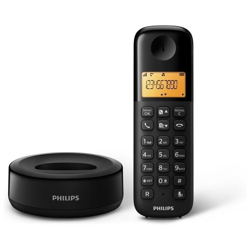 Philips D1601B - Teléfono Fijo Inalámbrico, Pantalla 4,1 cm, Retroalimentación con identificador de Llamadas Philips D1601B - Teléfono Fijo Inalámbrico, Pantalla 4,1 cm, Retroalimentación con identificador de Llamadas
