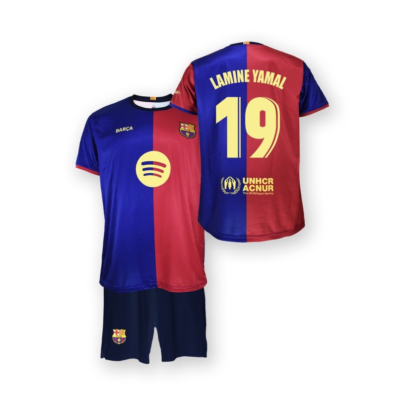 Lamine Yamal 19 primera equipación 24-25 Fútbol Club Barcelona réplica camiseta y pantalón producto oficial Lamine Yamal 19 primera equipación 24-25 Fútbol Club Barcelona réplica camiseta y pantalón producto oficial