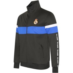 Chándal Real Madrid dos piezas chaqueta negra franja azul y pantalón negro para adulto producto oficial