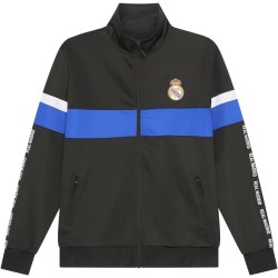 Chándal Real Madrid dos piezas chaqueta negra franja azul y pantalón negro para adulto producto oficial