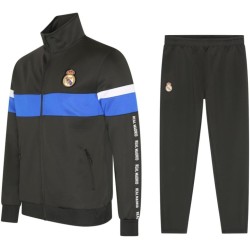 Chándal Real Madrid dos piezas chaqueta negra franja azul y pantalón negro para adulto producto oficial