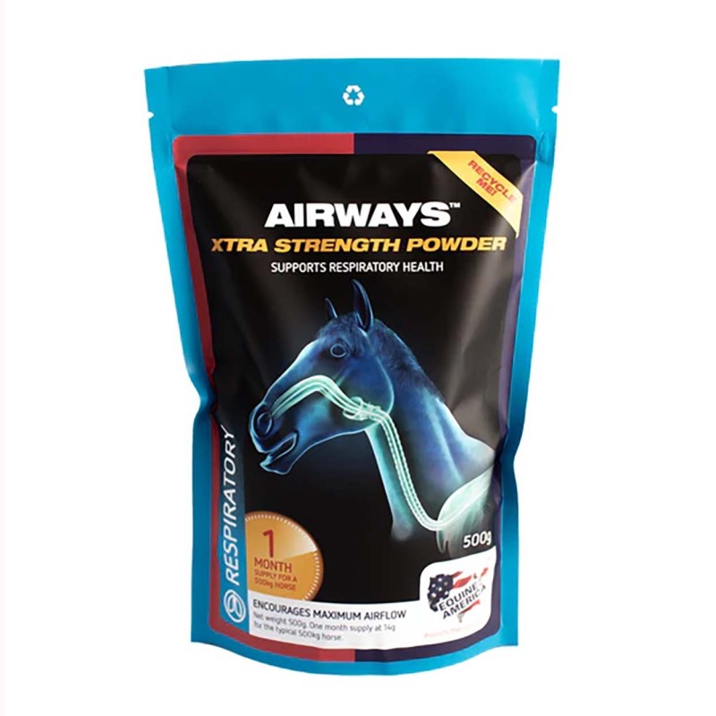 Airways Xtra Strength Powder Equine America 500 g ayuda a reforzar la salud del tracto respiratorio Airways Xtra Strength Powder Equine America 500 g ayuda a reforzar la salud del tracto respiratorio