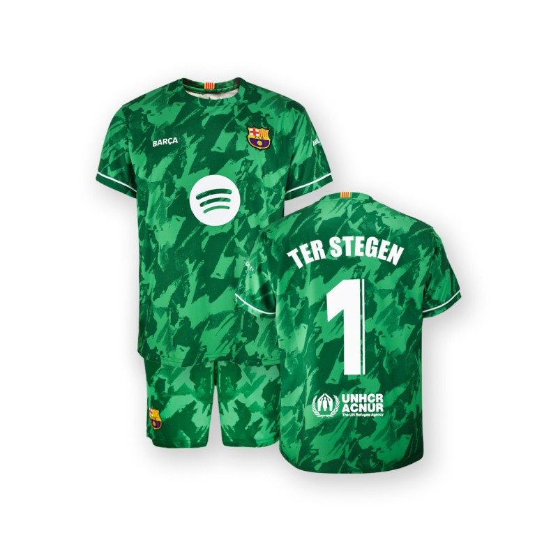 Conjunto Portero Ter Stegen Primera Equipación Infantil del Fútbo Club Barcelona réplica Producto Oficial camiseta pantalón Conjunto Portero Ter Stegen Primera Equipación Infantil del Fútbo Club Barcelona réplica Producto Oficial camiseta pantalón