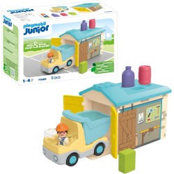 PLAYMOBIL Junior 71686 Camión de Obras con Garaje, Incluye Caja basculante móvil y Garaje edad +1 año
