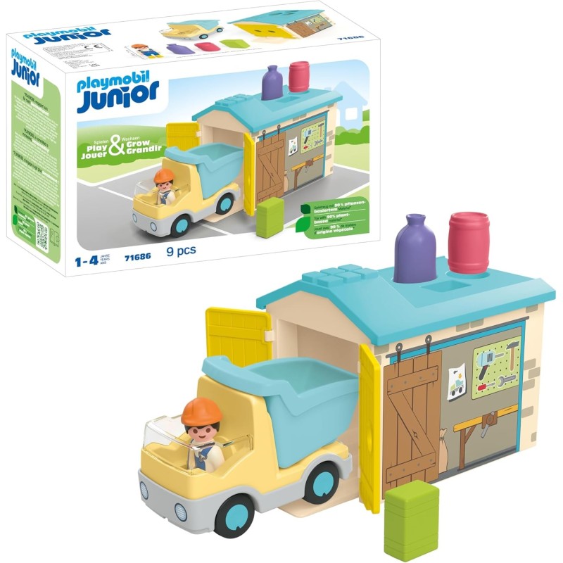 PLAYMOBIL Junior 71686 Camión de Obras con Garaje, Incluye Caja basculante móvil y Garaje edad +1 año PLAYMOBIL Junior 71686 Camión de Obras con Garaje, Incluye Caja basculante móvil y Garaje edad +1 año
