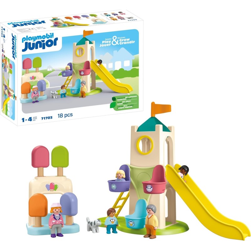 PLAYMOBIL Junior 71703 Torre Aventura con Heladería, Incluye tobogán y Noria edad +1 año