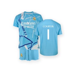 Conjunto Portero Courtois Primera Equipación Infantil del Real Madrid réplica Producto Oficial camiseta pantalón