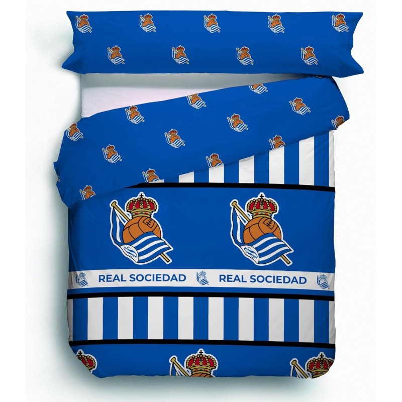 Real Sociedad juego de funda nórdica y almohada para cama de 105cm producto oficial. Real Sociedad juego de funda nórdica y almohada para cama de 105cm producto oficial.