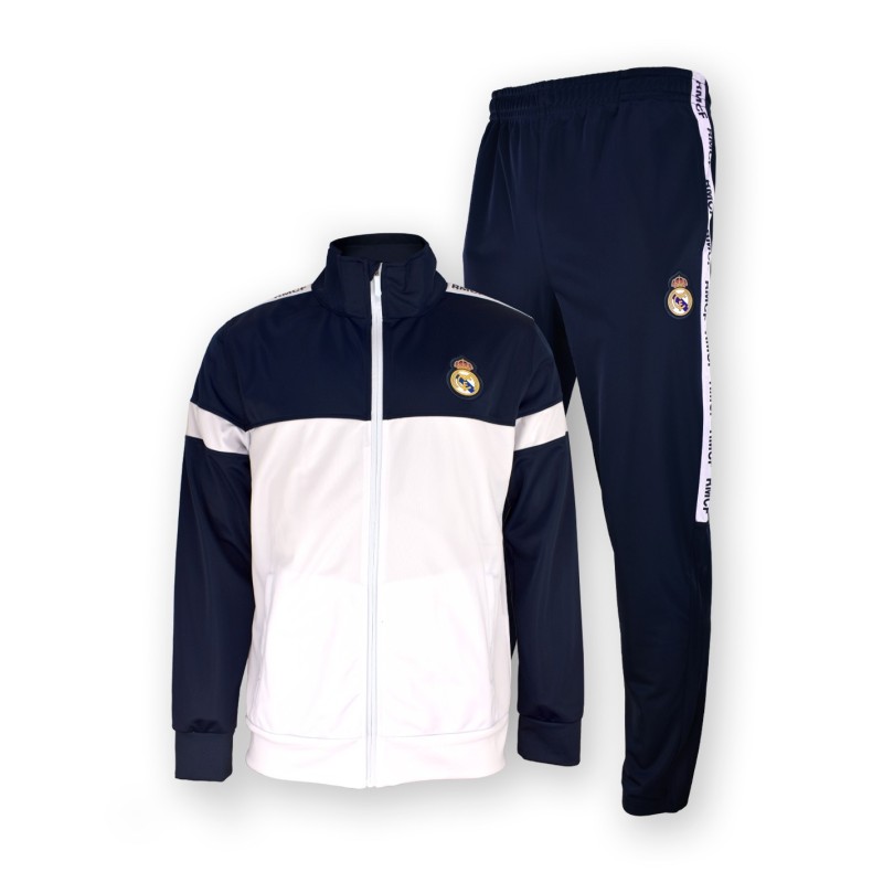 Chándal Real Madrid dos piezas chaqueta blanca y azul y pantalón azul infantil producto oficial Chándal Real Madrid dos piezas chaqueta blanca y azul y pantalón azul infantil producto oficial