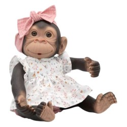Mono bebé Chimpance muñeco Reborn - vestido rosa con lazo tamaño 35cm aproximado
