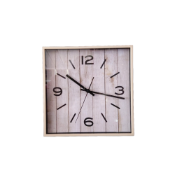 Reloj de pared cuadrado esfera imitación madera marco claro tamaño 28x28x4 cm