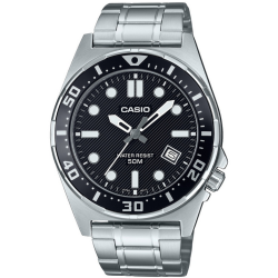 Reloj CASIO MTD-135D-1AVDF Reloj de Pulsera Analógico para Hombre correa acero plateada esfera negra con calendario bisel negro