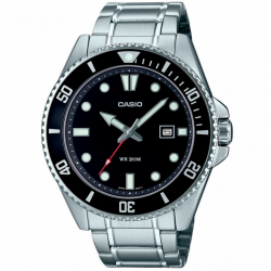 Reloj CASIO MDV-107D-1A1VDF de Pulsera Analógico para Hombre correa acero plateada esfera negra con calendario bisel negro