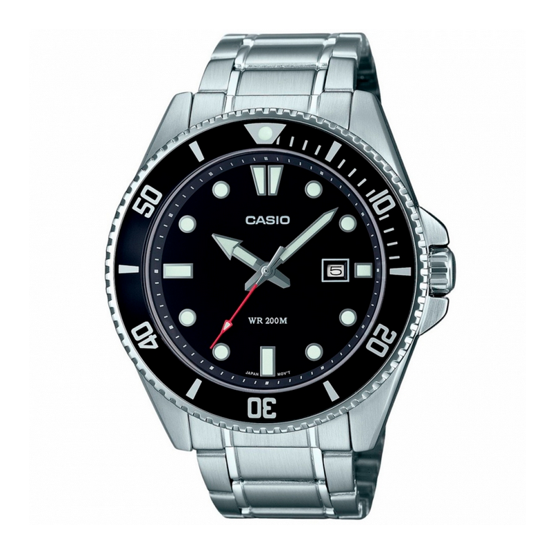 Reloj CASIO MDV-107D-1A1VDF de Pulsera Analógico para Hombre correa acero plateada esfera negra con calendario bisel negro Reloj CASIO MDV-107D-1A1VDF de Pulsera Analógico para Hombre correa acero plateada esfera negra con calendario bisel negro