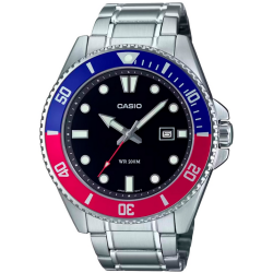 Reloj CASIO MDV-107D-1A3VDF de Pulsera Analógico para Hombre correa acero plateada,esfera negra con calendario bisel bicolor