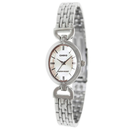 Reloj CASIO señora  LTP-1374D-7A analógico caja ovalada correa metálica plateada resistente al agua