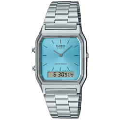 Reloj CASIO AQ-230A-2A1MQ analógico y digital correa acero plateada esfera azul caja cuadrada